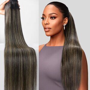 LUVME Drawstring Ponytail Extensions Human Hair for Women, Long Straight 18 Inch